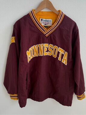 Vintage Champion Minnesota Golden Gophers Pullover V-neck Windbreaker Jacket Mar